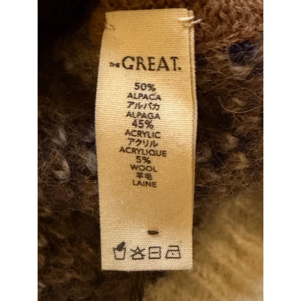 THE GREAT. | Estate Reversible Cardigan 3/Large Toasted Plaid Alpaca Wool Blend - Picture 14 of 15